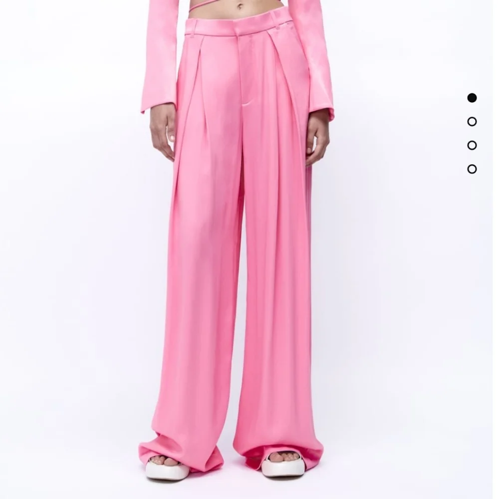 Zara 2pc Matching Set  * Satin Cropped Blazer and Wide Pants Pink Size S